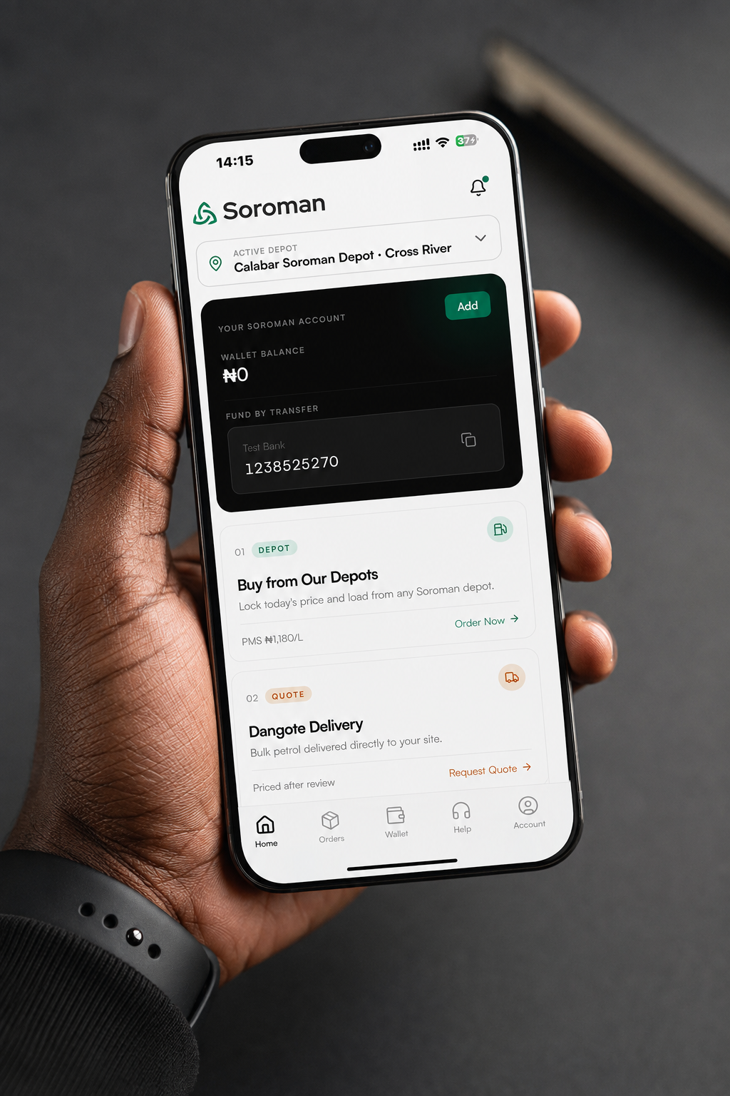 Placing an order on a smartphone